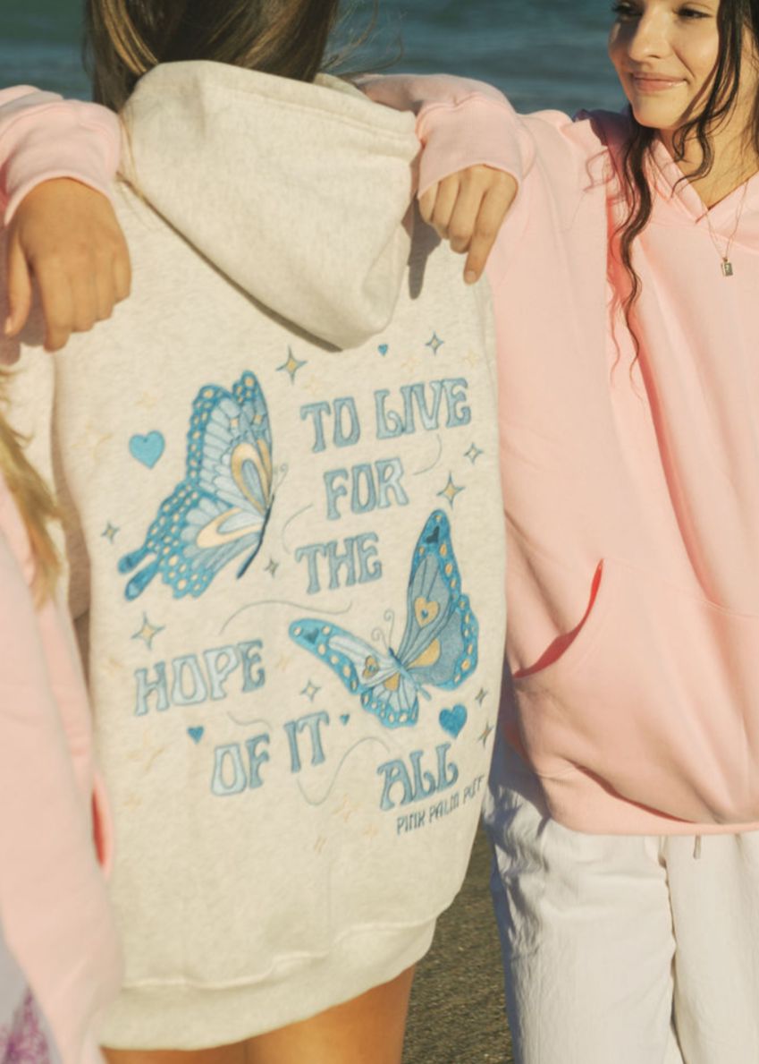 Grey Pink Palm Puff To Live For the Hope of it All Hoodie | US-WBPMI5073