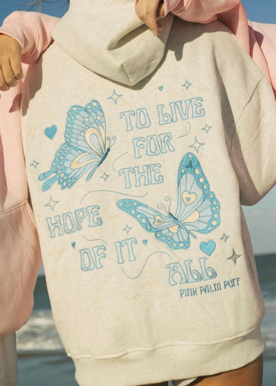 Grey Pink Palm Puff To Live For the Hope of it All Hoodie | US-WBPMI5073